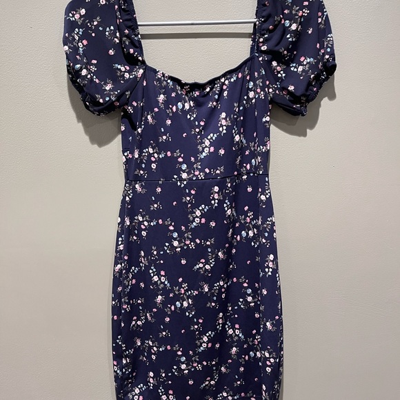 Windsor Navy Blue Floral Mini Dress Puff Sleeve Bodycon Formal Spring - Picture 5 of 13